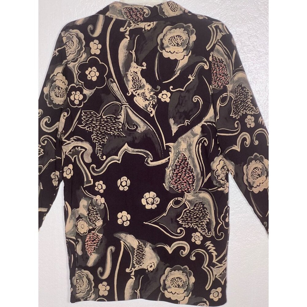 Kensington Square SMALL Black Floral Rayon Blazer Jacket Pockets VTG Career Y2K - Picture 12 of 16
